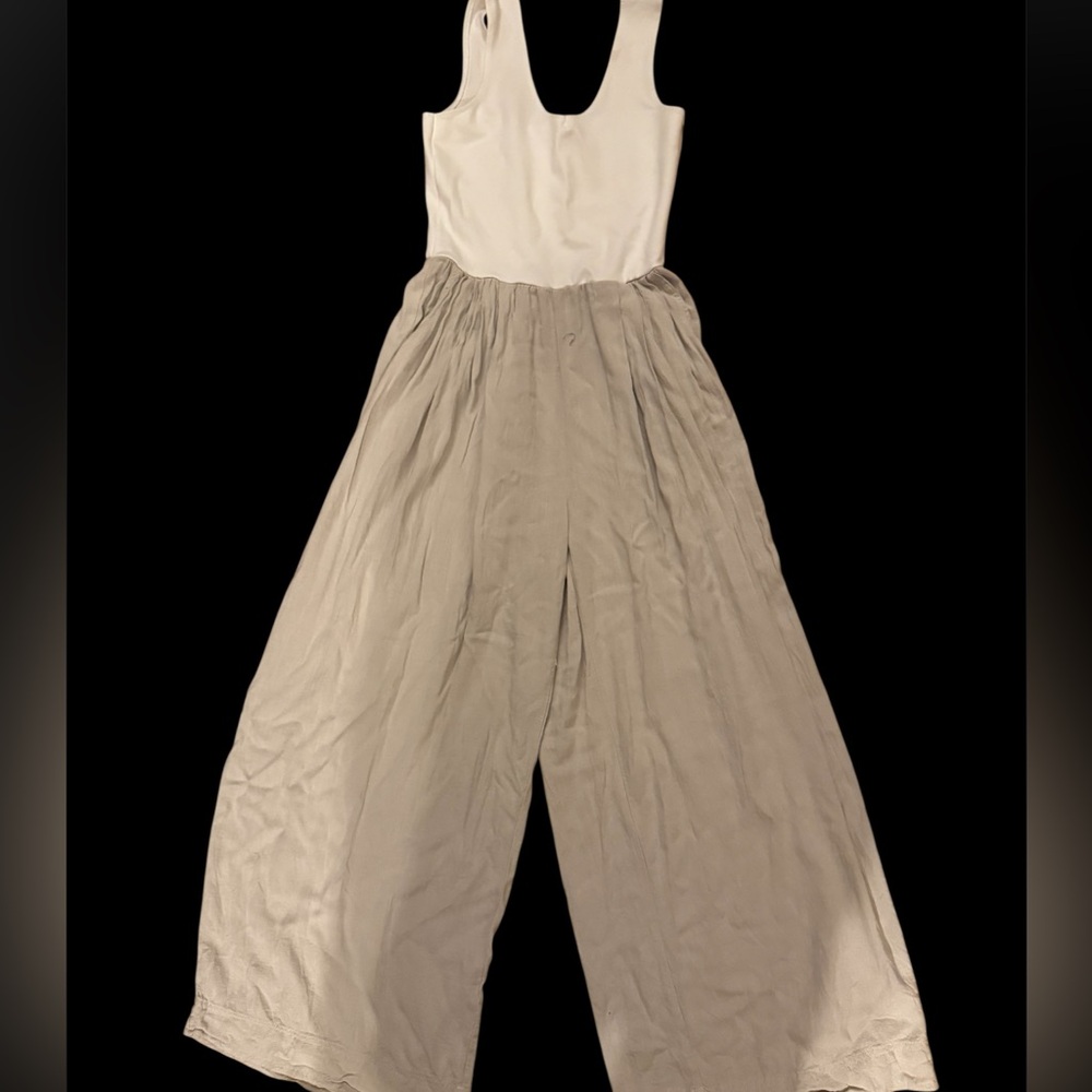 Elegant linen Amadien& Spice Cream and Tan Jumpsuit size M